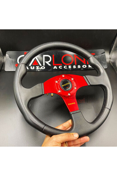 carlone Momo Spor Direksiyon 32cm Kırmızı Göbek Delikli Desen İthal Ürün A+ K...