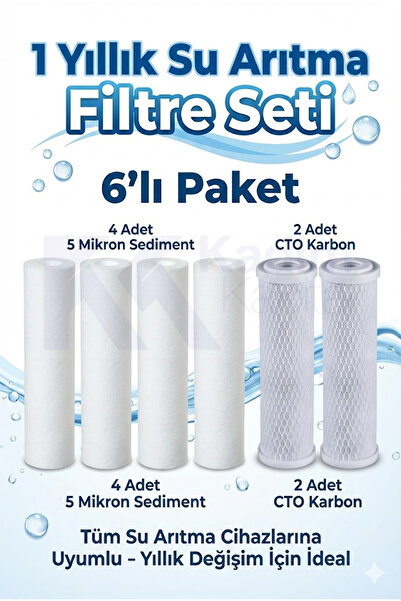 Kadim Kapital 1 Yıllık Su Arıtma Filtre Seti 6'lı Paket - 4 Adet 5 Mikron Sed...