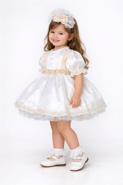 Hobidik Rochie umflată festonată cremă albă - ruptă