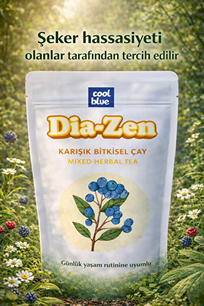 cool blue Dia-Zen Şeker Otu, Zeytin Yaprağı, Enginar, Tarçın Destekli Karışım Çayı 150gr