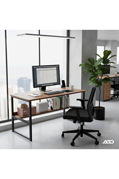 AGD مكتب كمبيوتر وكتابة عصري مع أرفف للمكتب المنزلي، بني، 120×45 سم