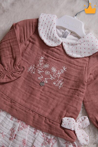 Babydola Müslin Kız Bebek Bayramlık Uzun Kollu Elbise 15178