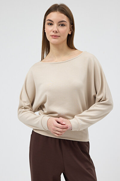 Rays Beige Boat Neck Batwing Sleeve Gathered Blouse 8316A