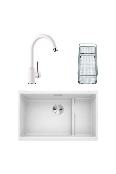 Blanco SUBLINE 700 U LEVEL Granit Beyaz Evye, MIDA Beyaz Armatür Set, Aksesua...