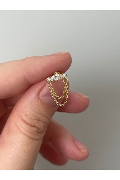 denizden silver Markiz taşlı zincirli gümüş piercing