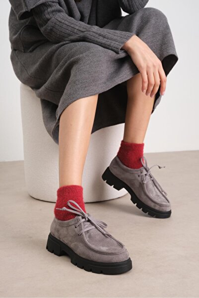 Mio Gusto Надія сірий колір товста підошва жіночі мокасини на товстій підошві