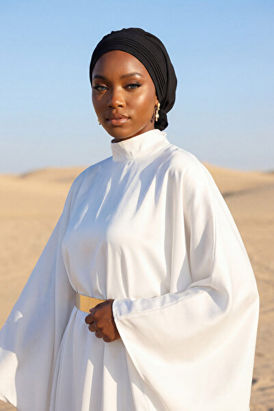 Aisha's Design عمامة جاهزة مطوية ومخيطة، لون أسود، طراز HT-31A