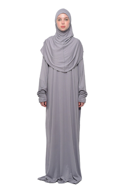 Altobeh Πρακτικό μονοκόμματο βαμβακερό μανίκι νυχτερίδας αποσπώμενο μαντίλα βιολογικό φόρεμα προσευχής γκρι