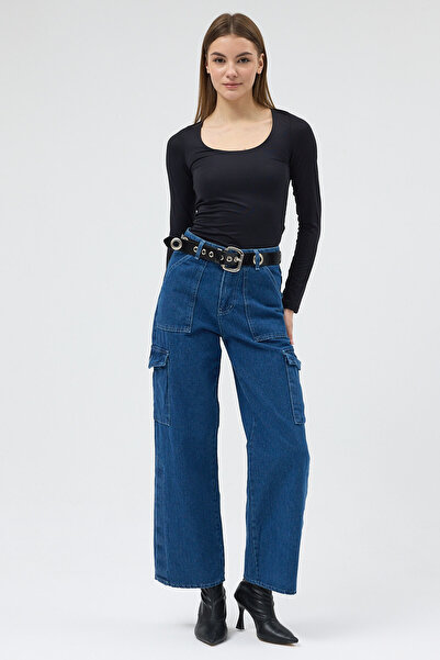 Rays Pantaloni cargo din denim pentru femei Blue talie înaltă 1053