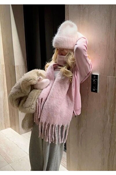 LİNORA Atkı Puffy Pembe Uzun 190cm 50cm