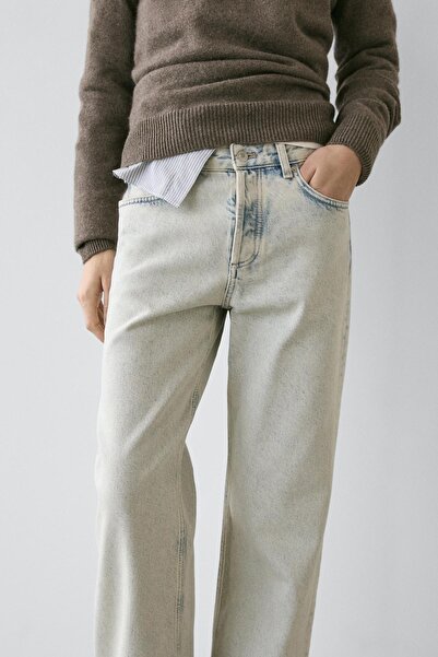 Massimo Dutti Soluk efektli orta bel geniş paça jean