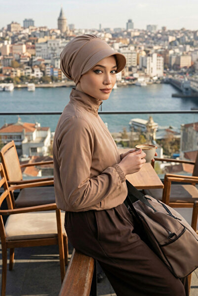 Aisha's Design Siperlikli Penye Şapka Bone,B-73,Vizon