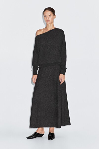 Massimo Dutti Asimetrik yaka yün karışımlı triko kazak