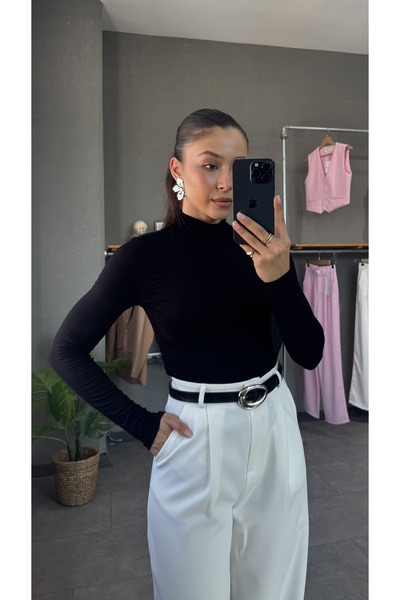 YOUR NAME Μαύρη γυναικεία μακριά μπλούζα με μισό ζιβάγκο