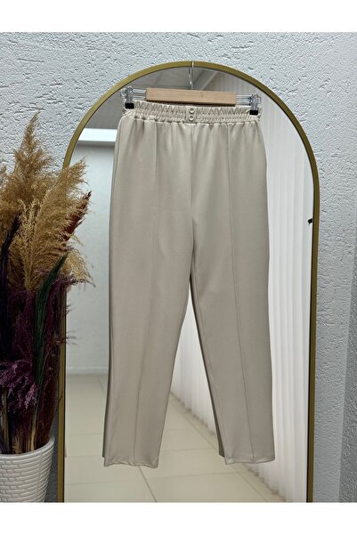 BENAHOLL Gülçin Front Double Button Detailed Carrot Leg Trousers-Mt5881 Stone