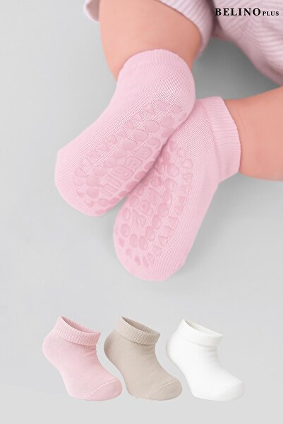 BELİNOPLUS جوارب قطنية للأطفال البنات ذات نعل غير قابل للانزلاق، عبوة من 3 قطع