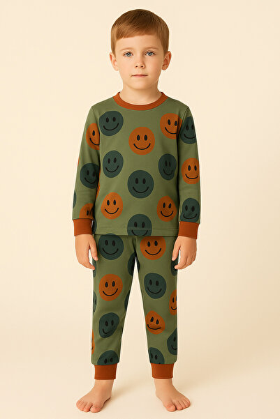 Katia&Bony Детски пижамен комплект с усмихнато лице, зелен
