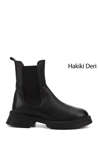 GÖNDERİ(R) حذاء تشيلسي نسائي/بناتي أسود من الجلد الطبيعي بنعل سميك
