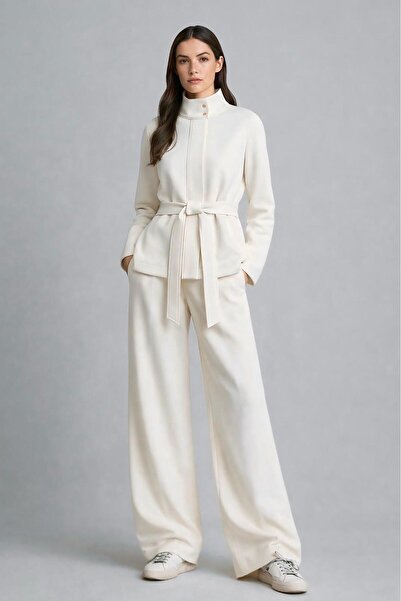 Elbikom Kuşak detayı ceket pantolon takım