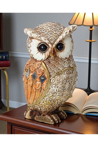 e-life shop Lüks Motif & Ayna İşlemeli Baykuş Heykeli Dekoratif Biblo 17 cm |...