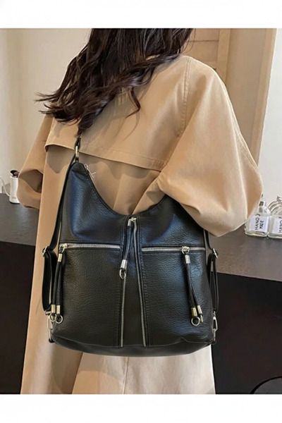 Çanta Trend حقيبة نسائية من الجلد الصناعي الناعم باللون الأسود مناسبة للاستخد...