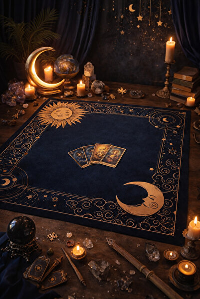 ALAMODECOR Güneş ve Ay Desenli Tarot Örtüsü | Sunak Örtüsü | Altar Örtüsü | R...