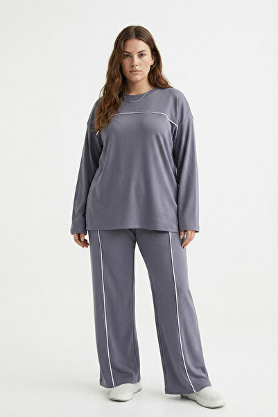 Mivoon Oşho Style Modal Single Jersey Ribbed Long Sleeve 2-Piece Bottom and Top Set Plus Size