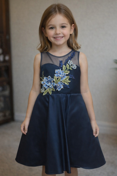 Samyeli Elsie din satin cu detalii florale