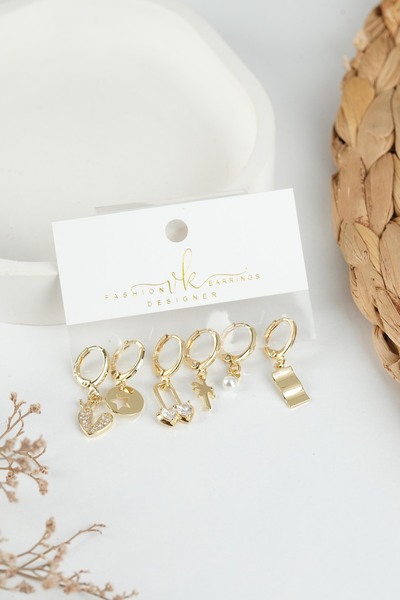 Jack Ferrero GOLD KADIN ÇELİK 6'LI KÜPE SETİ