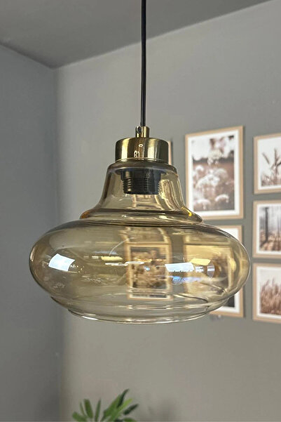 Bamyum Lumsa Cam Bal Rengi Tekli Avize Küçük Plafonyer Başlık Retro Sarkıt La...