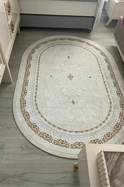 VOPTEKS Beyaz Gold Halı Salon Halısı Makinede Yıkanabilir Halı Kaymaz Taban Halı