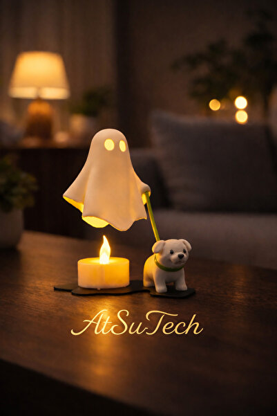 Atsutech Köpeğini Gezdiren Sevimli Hayalet Lamba - Pilli LED Dekoratif Gece L...