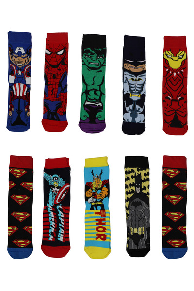 Fuddy Moda مجموعة من 10 جوارب ملونة منقوشة للأبطال الخارقين من مارفل