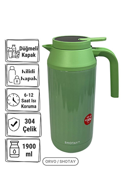 Shotay ترمس كبير الحجم سعة 1.9 لتر مصنوع من الفولاذ المقاوم للصدأ 304