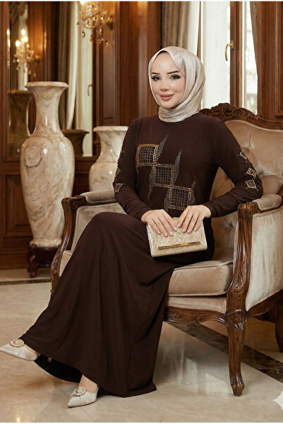 modamira Kadın Sandy Kahverengi Özel Tasarım Davet Anne Taş Detaylı Boydan Ab...