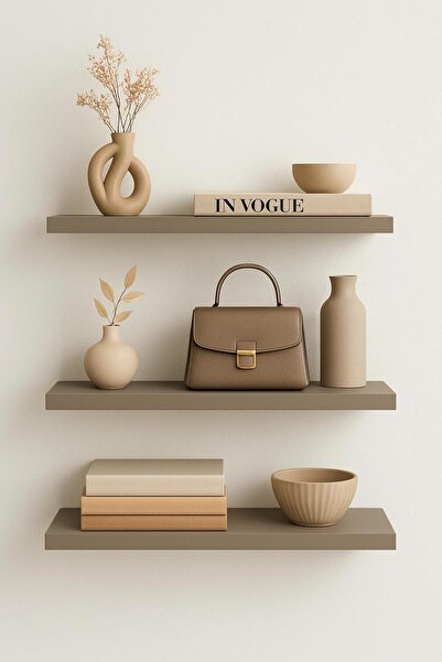 Defneligrup 3'lü Uçan Raf | Dekoratif Kitaplık, Çiçeklik, Aksesuar Rafı