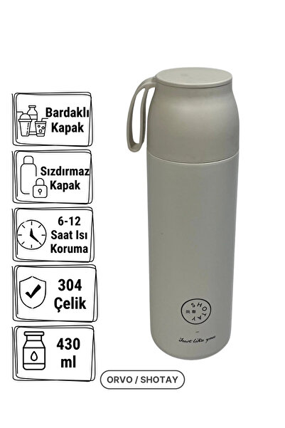 Shotay ترمس قابل للطي سعة 430 مل مصنوع من الفولاذ 304 مع غطاء - أبيض