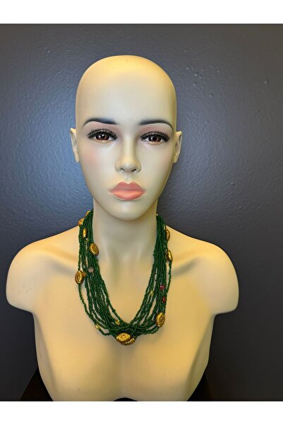 Gönülden Tasarım Yeşil Boncuklu Çoklu Kadın Kolye 25 Cm