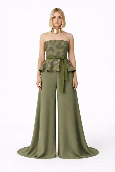 MERT ERKAN Kamuflaj Desenli Straplez Top & Geniş Paçalı Krep Pantolon Alt&Üst...