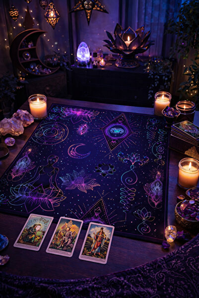 ALAMODECOR Mistik Astrolojik Desenli Tarot Örtüsü | Sunak Örtüsü | Altar Örtü...