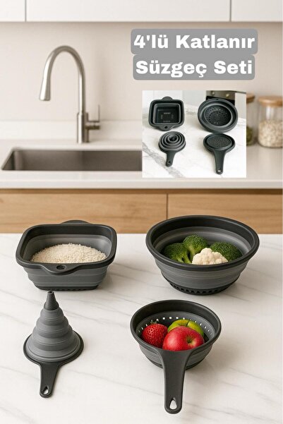 Funny Life 4-Piece Folding Strainer Set 4 Piece Kitchen Set Accordion Rice St...