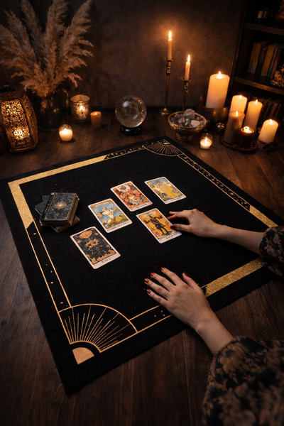 ALAMODECOR Mistik Astrolojik Desenli Tarot Örtüsü | Sunak Örtüsü | Altar Örtü...