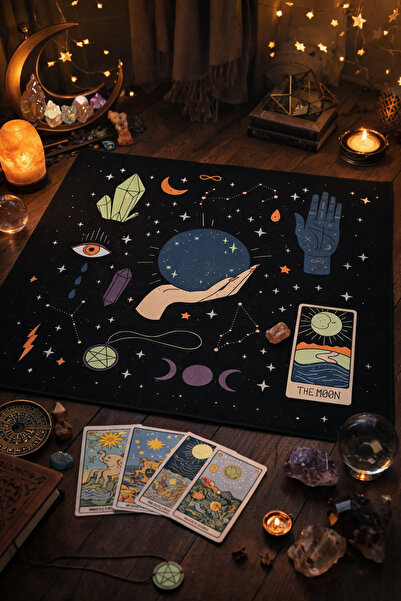 ALAMODECOR Mistik Astrolojik Desenli Tarot Örtüsü | Sunak Örtüsü | Altar Örtü...