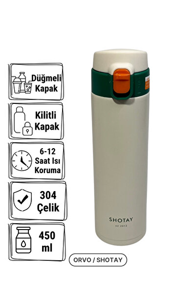 Shotay 430 ml Vakumlu Çelik Termos – 304 Paslanmaz Çelik – Sızdırmaz Kapak – BEYAZ