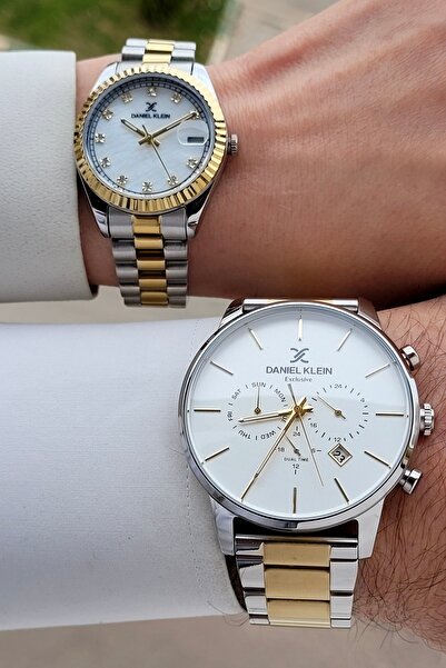 Daniel Klein Altın Metalik Renk 2 Yıl Garantili Takvimli Sevgili Çift Kol Saa...