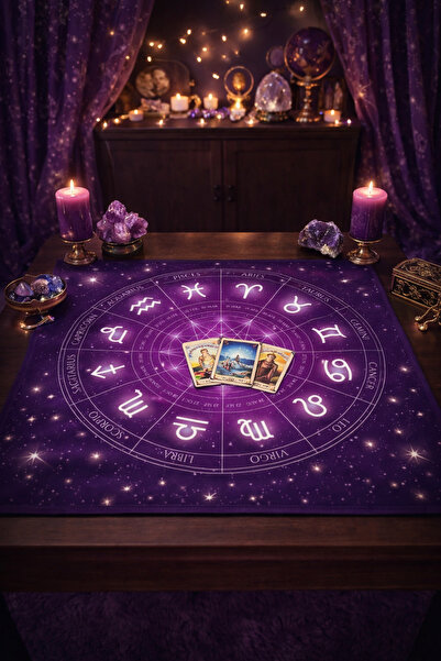 ALAMODECOR Mistik Astrolojik Desenli Tarot Örtüsü | Sunak Örtüsü | Altar Örtü...
