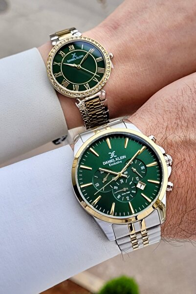 Daniel Klein Green Dial Gold Silver Color Strap Lover Couple Wristwatch Stiste1