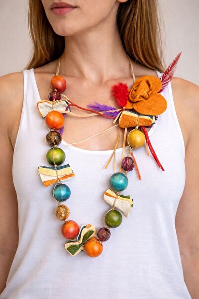 Gönülden Tasarım Renkli Boncuklu Kadın Kolye 50 Cm