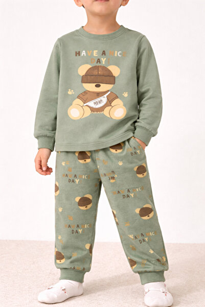 Akcan Ayı ve Penguen Baskılı çocuk Takımı haki