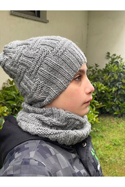 Gönülden Tasarım Дитячий шапочка-шарф з м'якої вовни, сірий